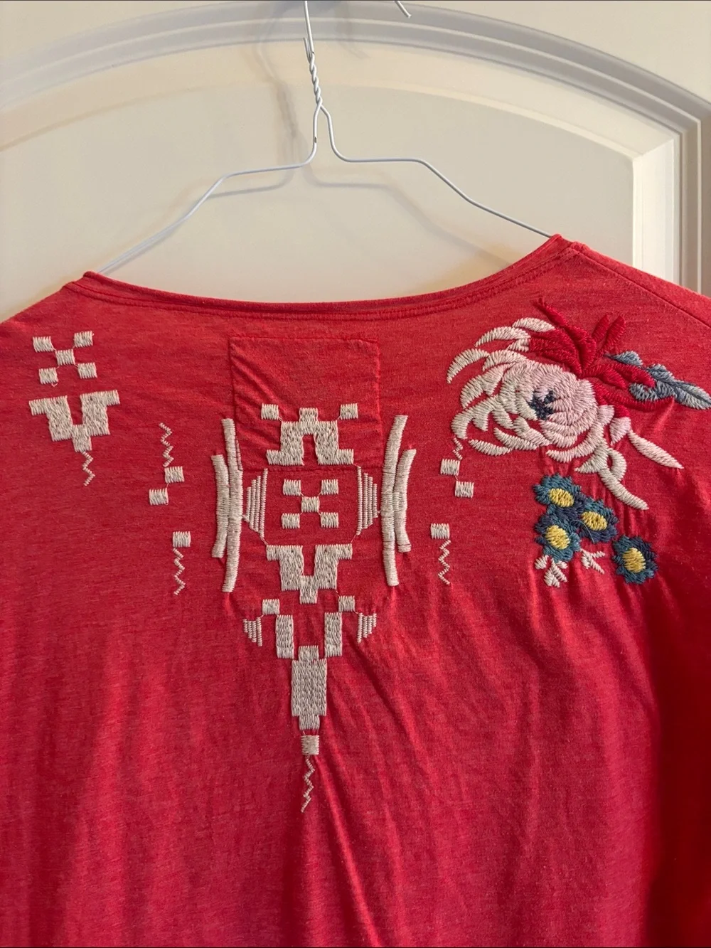 Johnny Was Embroidered Floral Long-Sleeve Top - Coral - Picture 3 of 5